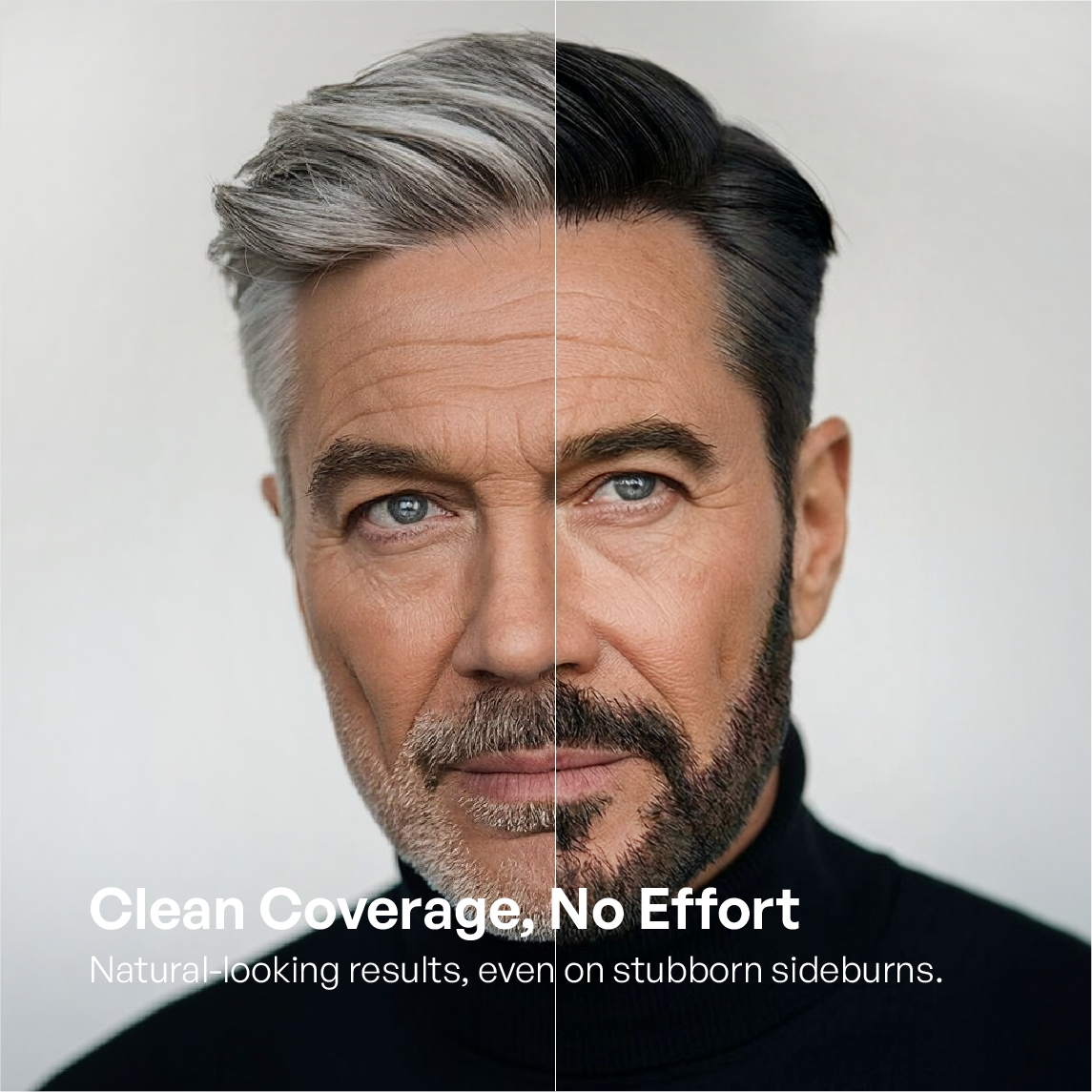 Using VAAIG 2N yields a natural-looking black shade—natural-looking results, even on stubborn sideburns.