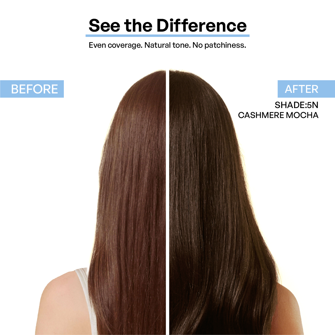 Before-and-After Comparison: Using VAAlG Clean Cover 5NCashmere Mocha Hair Color Cream