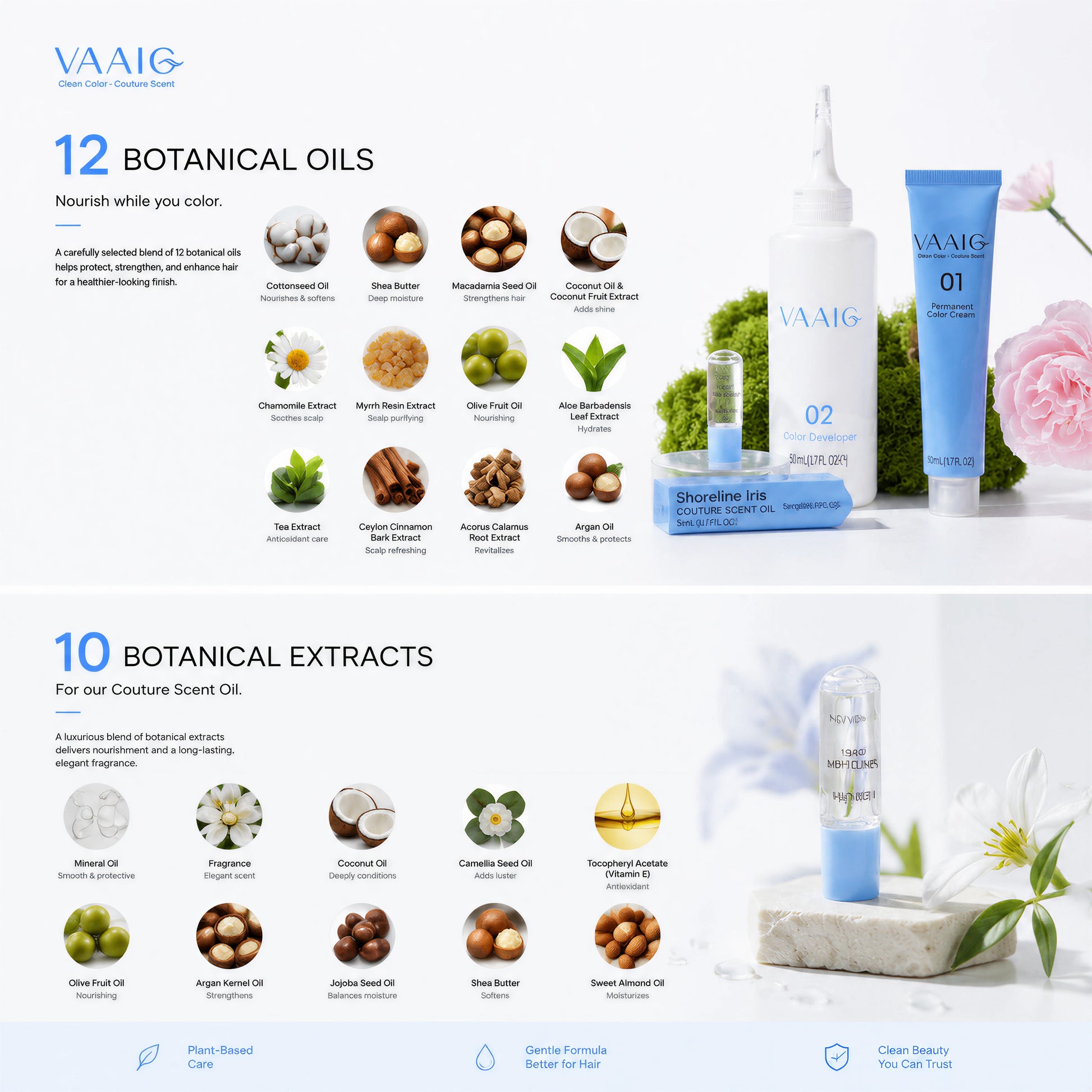 VAAIG botanical permanent hair dye with 12 botanical oils and 10 botanical extracts